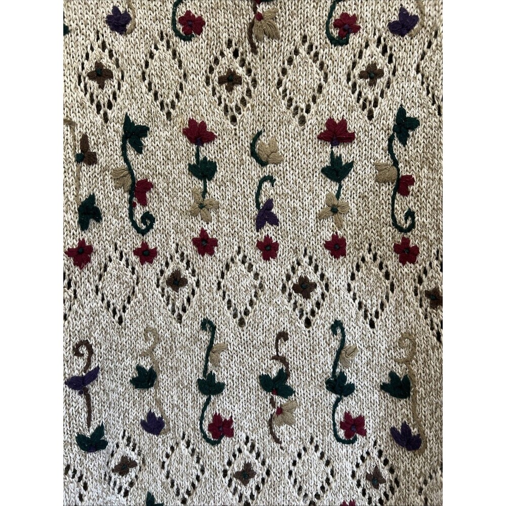 VTG Women’s Sweater Flowers Grannycore Spring Crochet L - Picture 2 of 7